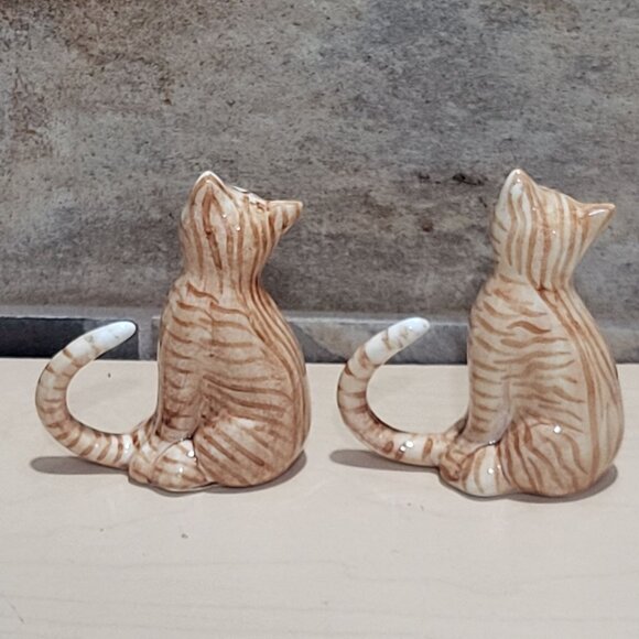 Vintage Pair Bone China Orange Tabby Cat Figurine - Picture 2 of 11